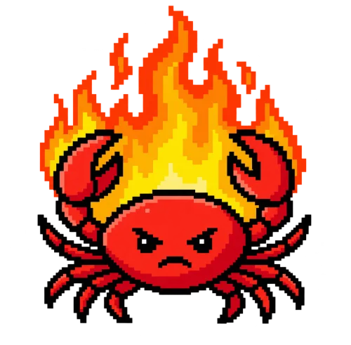 hotpath's Ferris mascot, a crab on fire