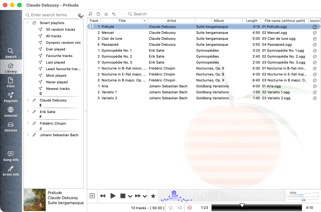 Clementine's library on macOS, light theme