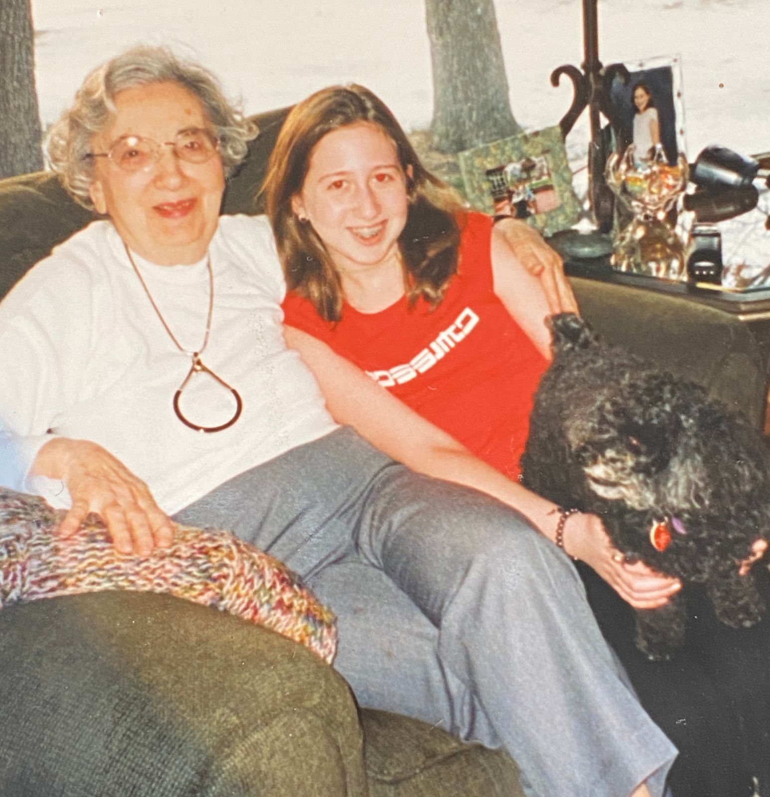 bby with her grandmother and her dog Bailey, 2001. A pet can take some of the focus off an only child.