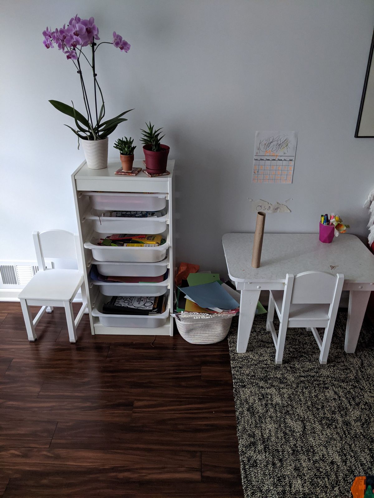 Little L's art center. Where the magic - and paper - happens.