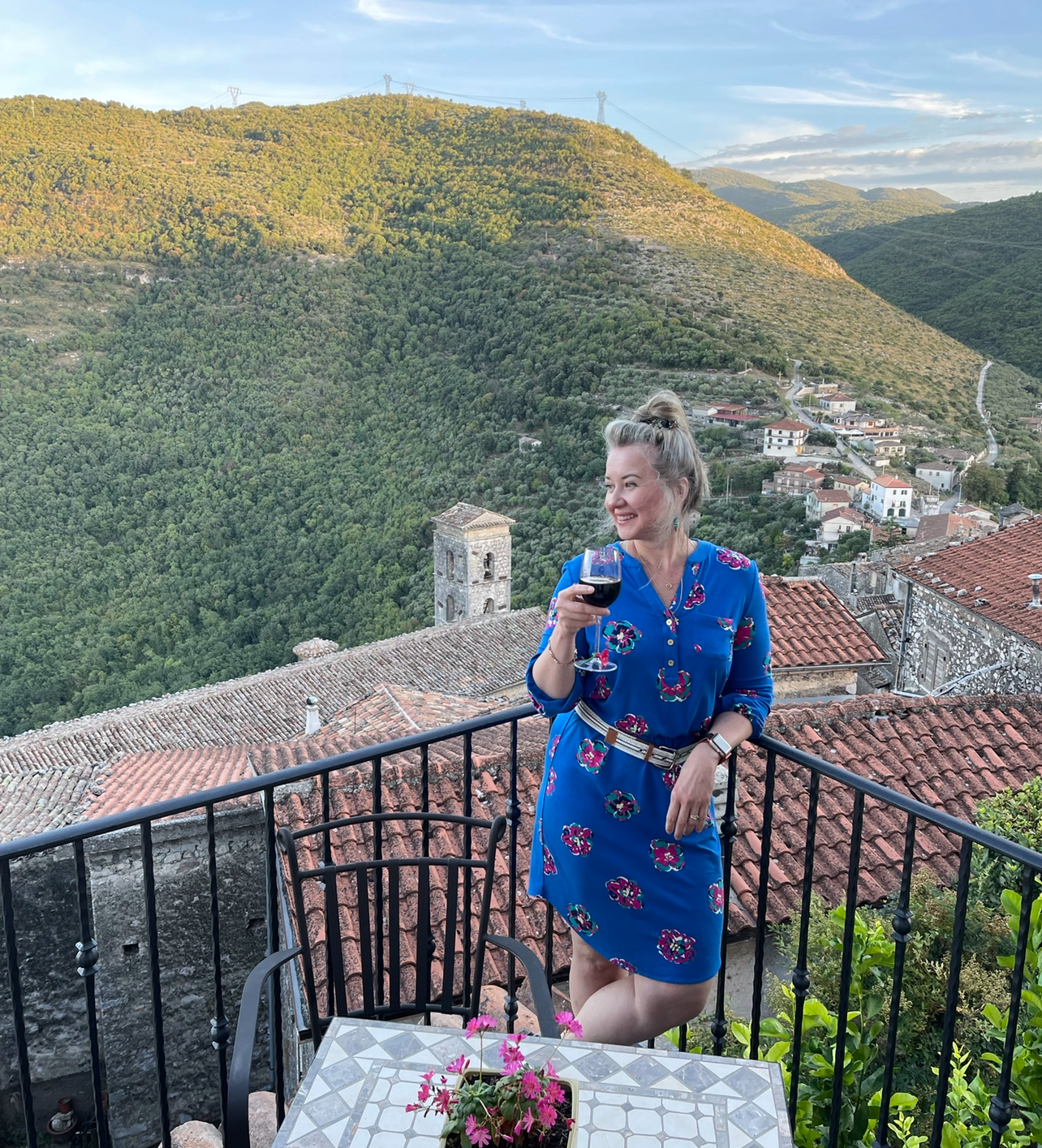 We were in the ancient town on the hill. That road to my right was our daily hike into the mountains. Stunning views.