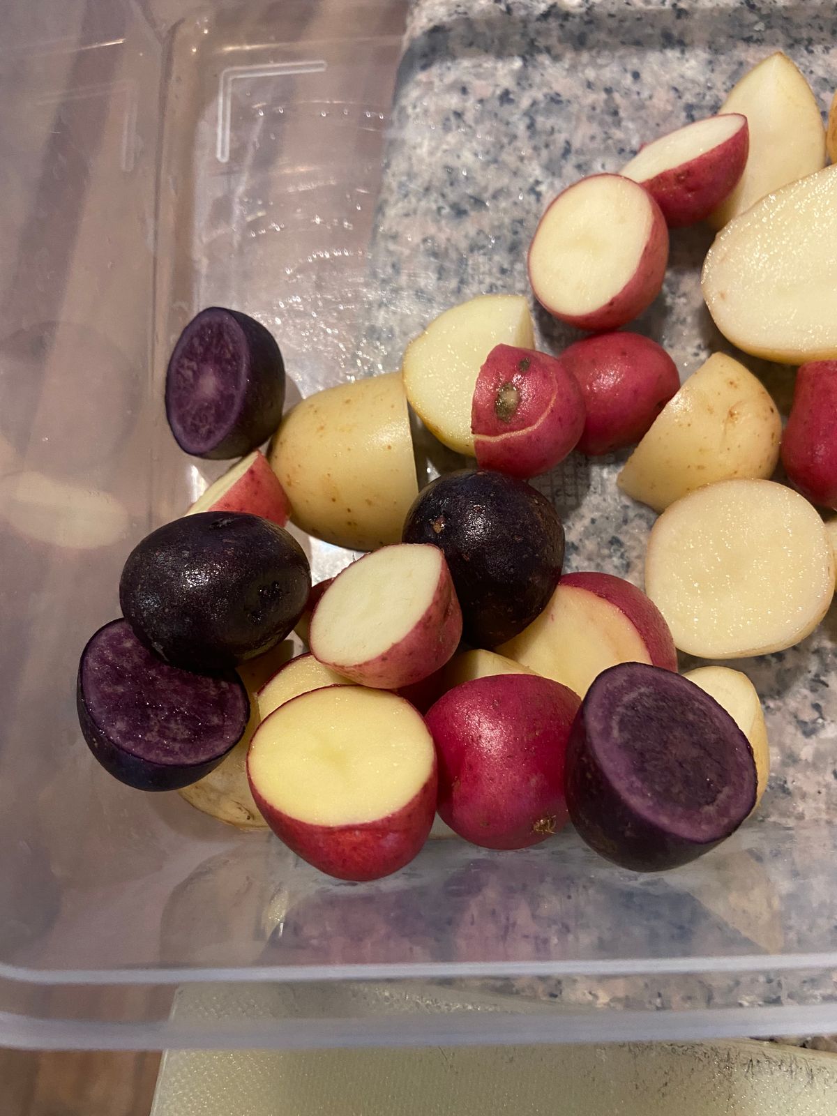 I prefer Red potatoes in this recipe, but today I used what I had in the pantry. After all, I wasn't going out in that cold.