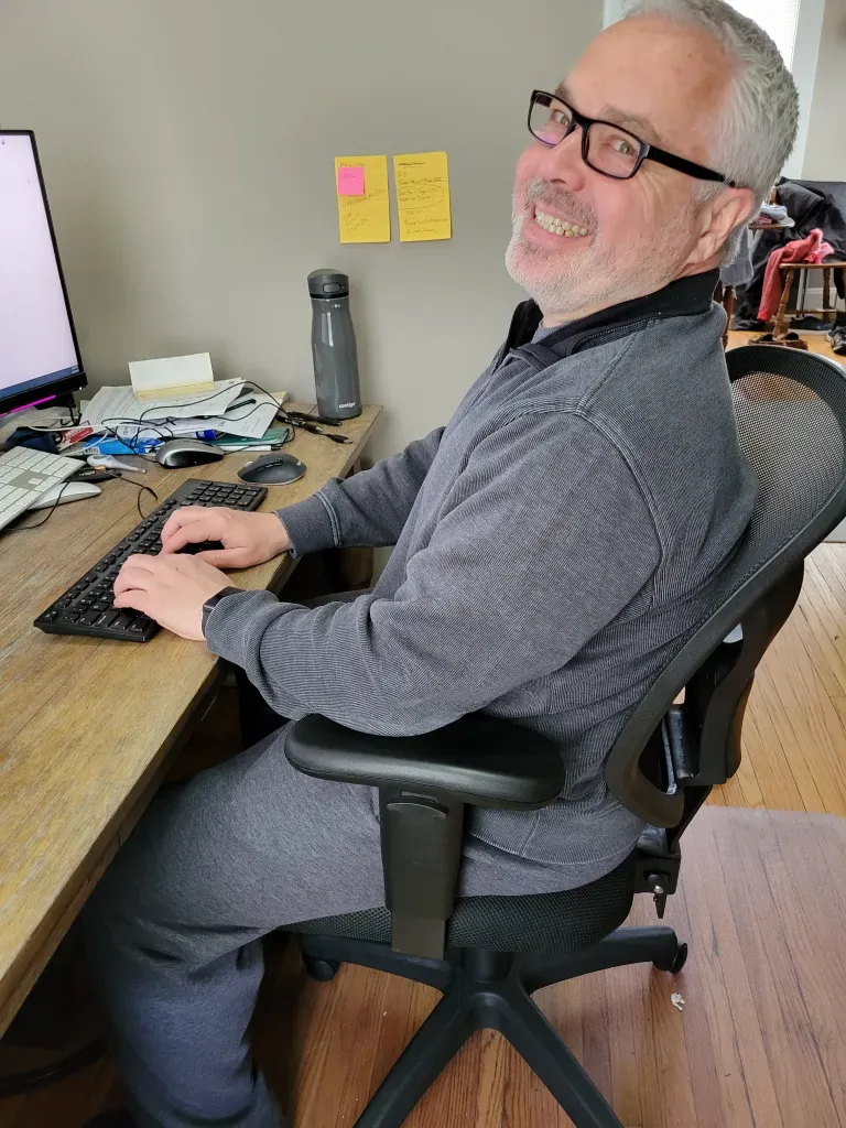 Christopher clearly very pleased with his new chair.