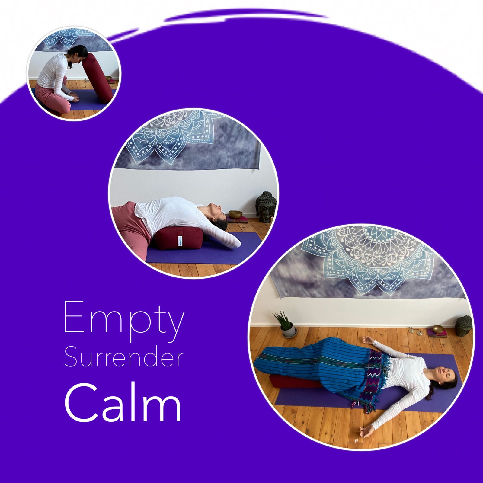 One posture after the other takes the body in a state of EMPTINESS. The breathe slows down, the mind SURRENDERS to stillness. The digestion becomes activate and moves away all kinds of toxins, unleashing the body and the mind from tensions, fear and anxiety. The heart expands into a bigger energy, connecting the self to the whole; and from this immense space of love and CALM, forgiveness flows with humility and heals with deep gratitude. Restorative Yoga and Meditation allow you to be free and blossom.

Namaste 🙏🏻