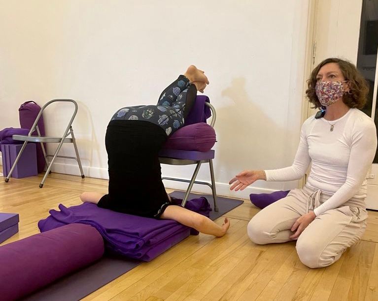 Restorative Halasana (Plough pose), with Anna