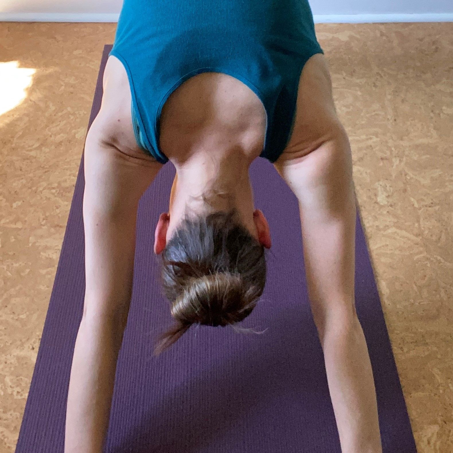 This is external rotation of my upper arms- shoulder blades wide, inner elbows facing eachother