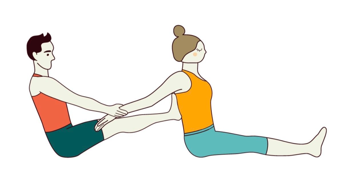 Partner Boat Pose Staff Pose Hands back or Chair