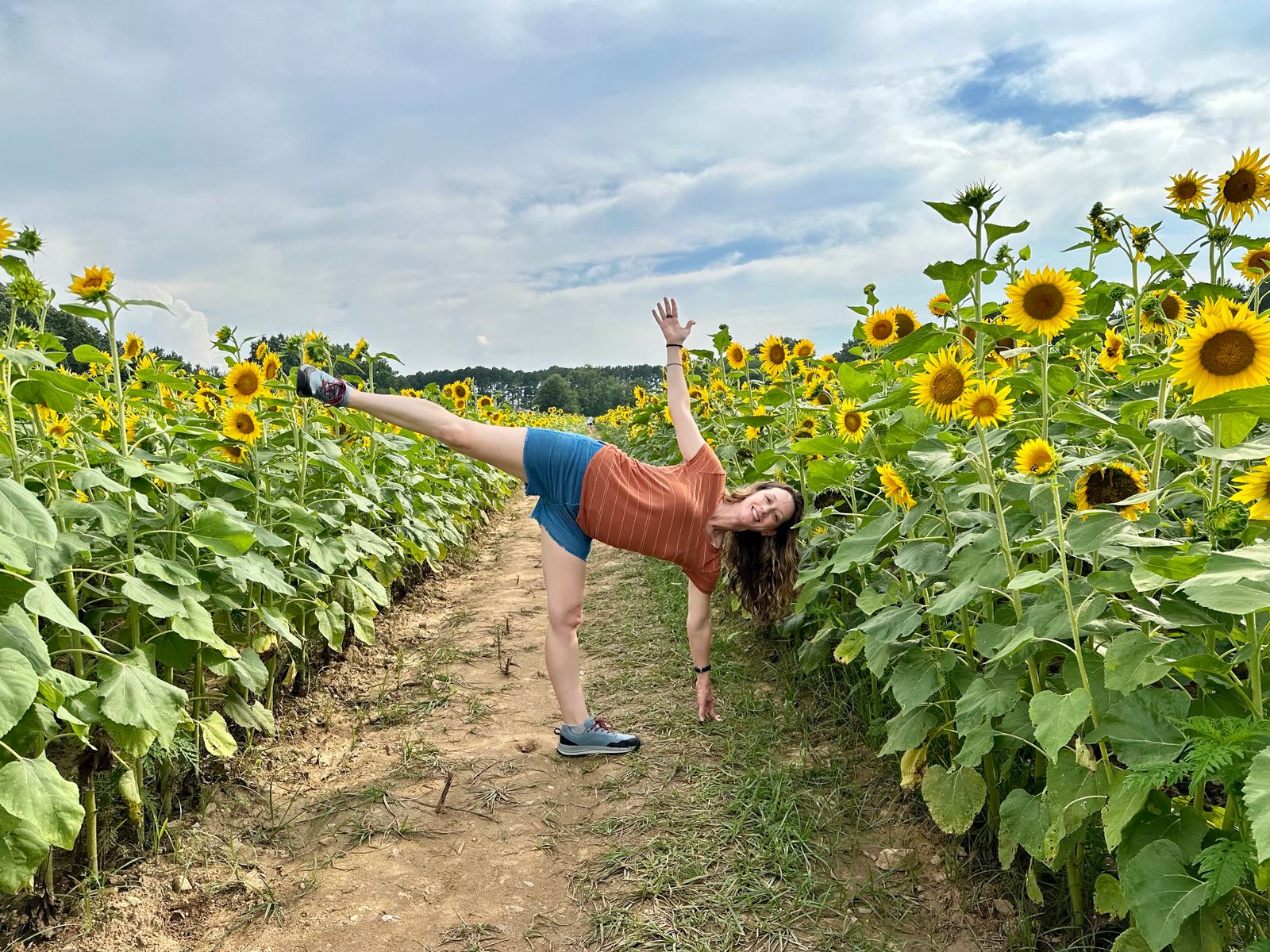 Ardha Chandrasana in the Sunflower Field at Dix Park, Raleigh, NC