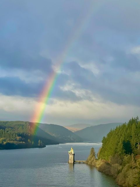 Rainbow over Lake Vrynwy, Wales