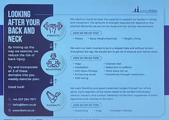 Dr Seth's slide on Back Care