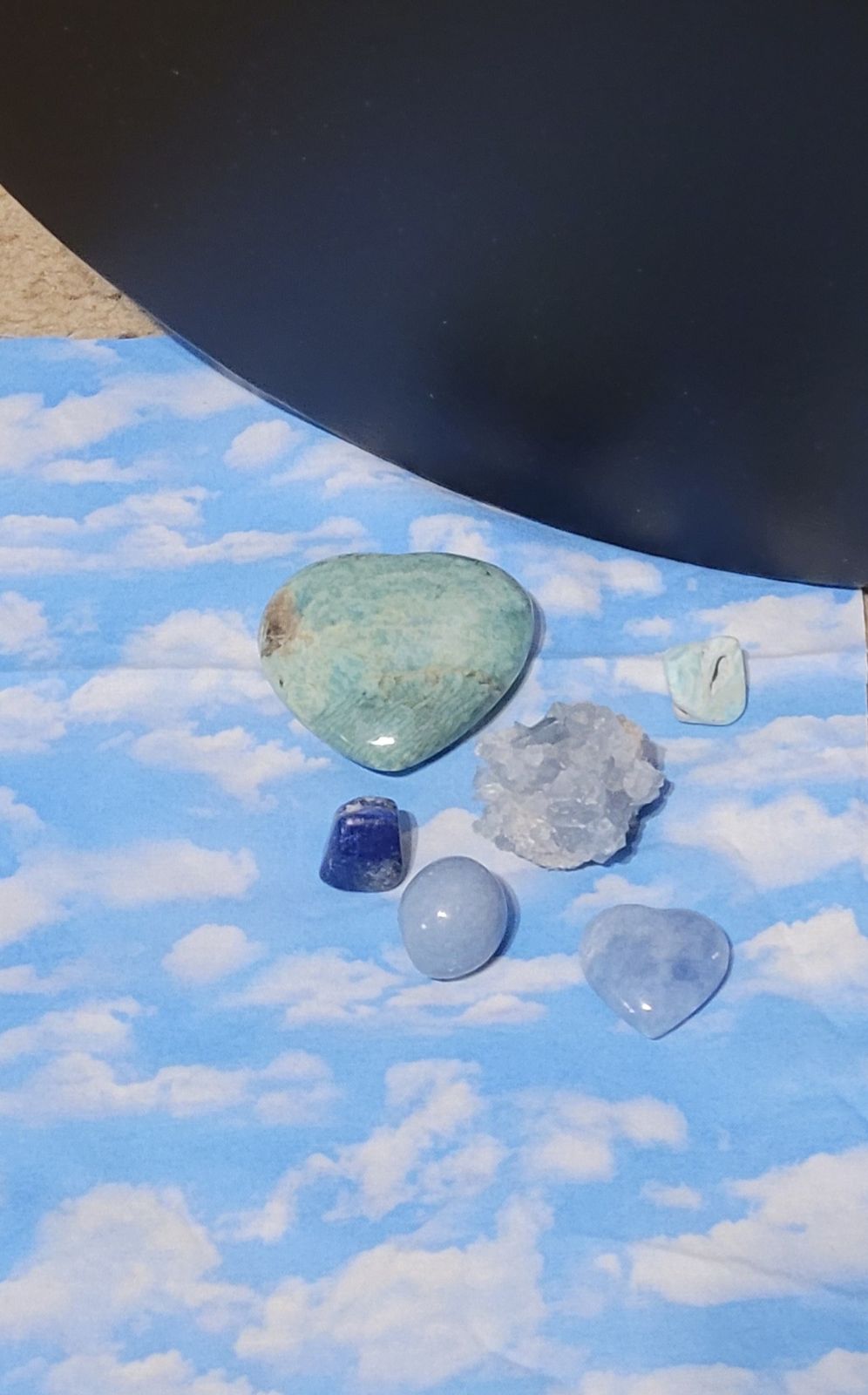 Amazonite Heart, Raw Celestite, Blue Aragonite, Lapis Lazuli, Angelica, and Blue Calcite Heart