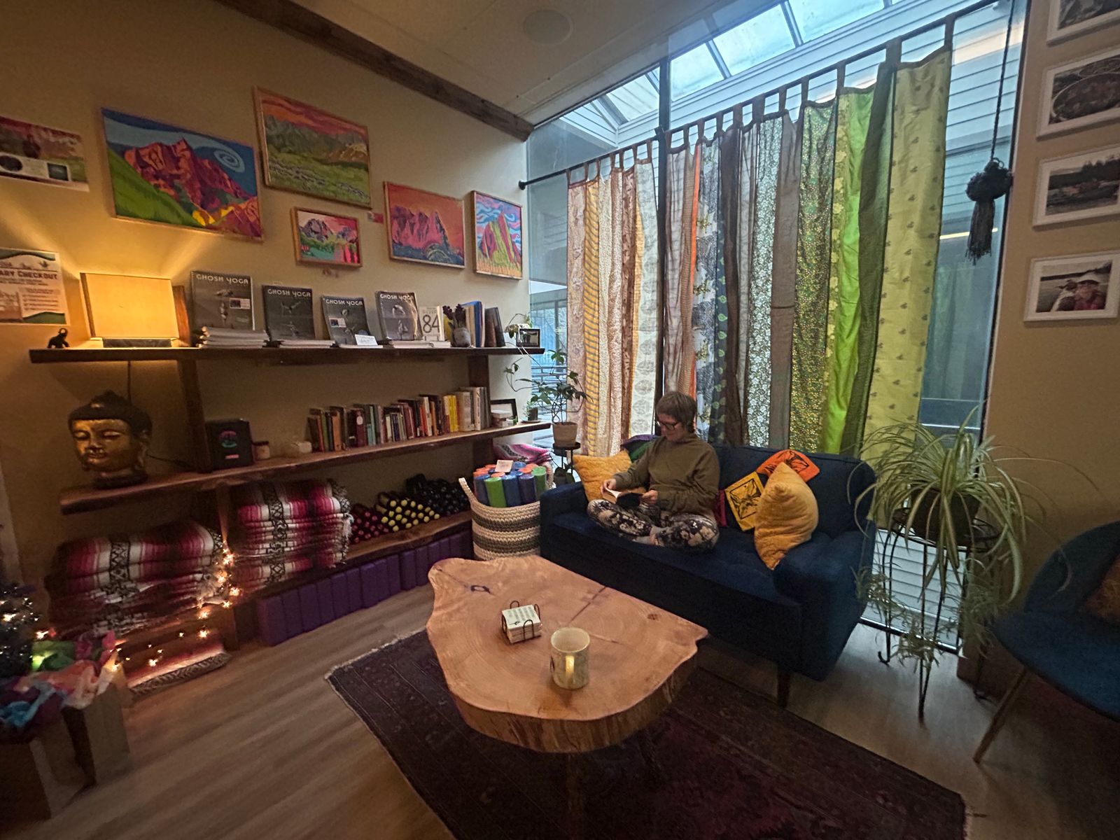 Our student, Becky, enjoying literature in our library! Come, sip some tea and enjoy the space!