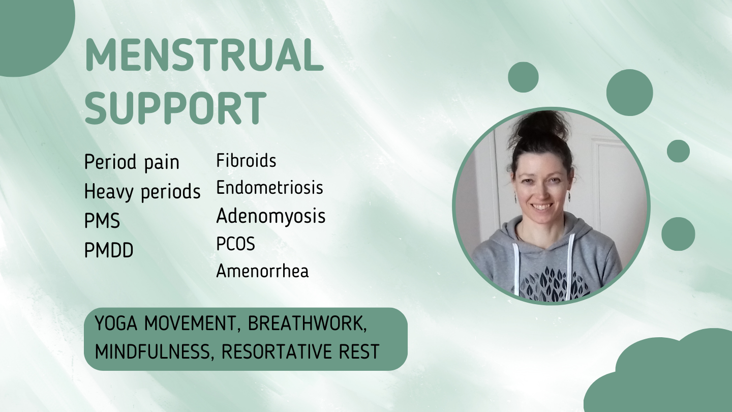 Graphic with text of menstrual conditions, and picture of Alyson