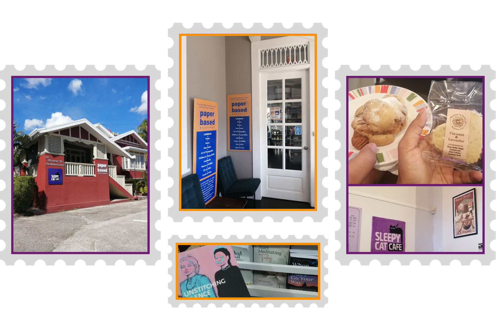 The Writers Centre, Paper Based Bookshop (I bought Unstitching Silence and found my brother's book!), and snacks from Sleepy Cat Café 