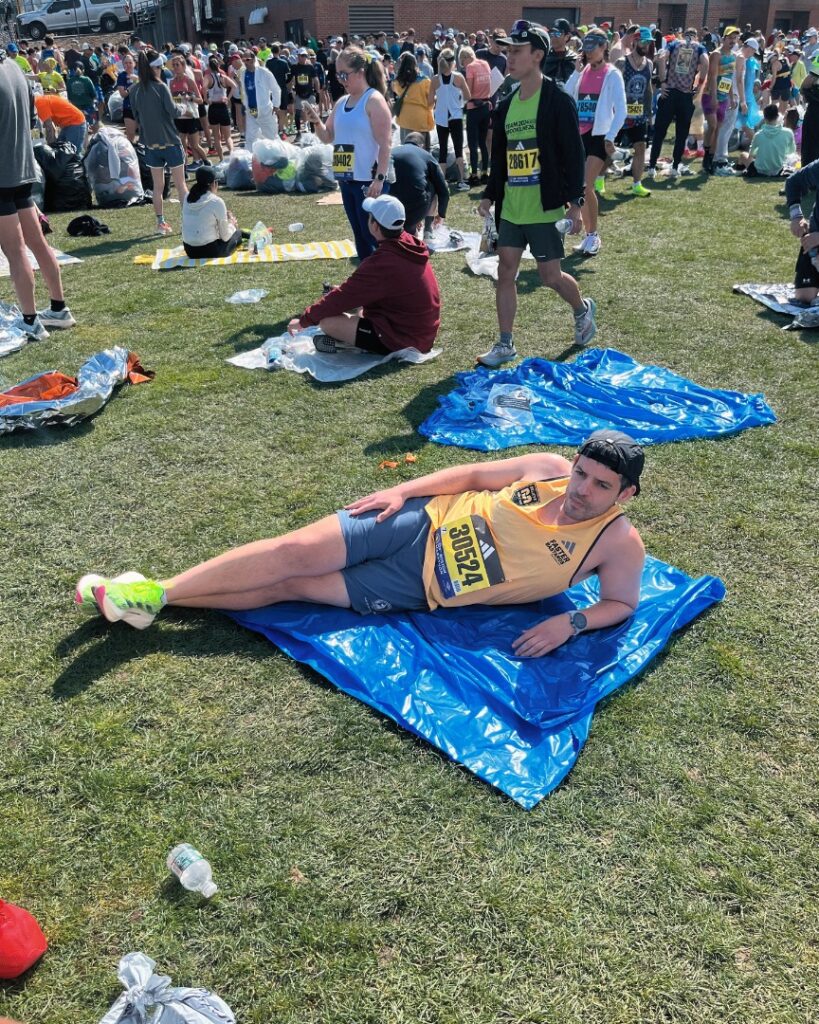 boston marathon - jarrett in grass