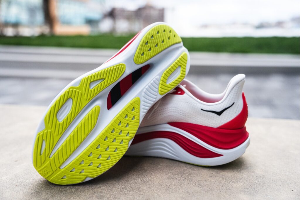 hoka skyward x - red white outsole