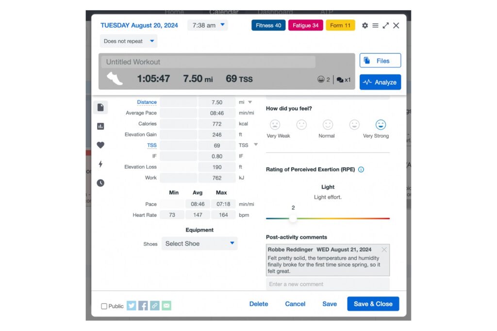 trainingpeaks - workout