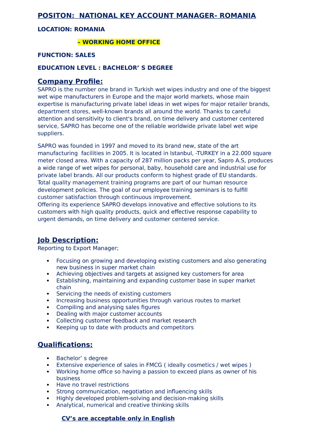 Key Account Manager Job Description Example - Free Resume Templates