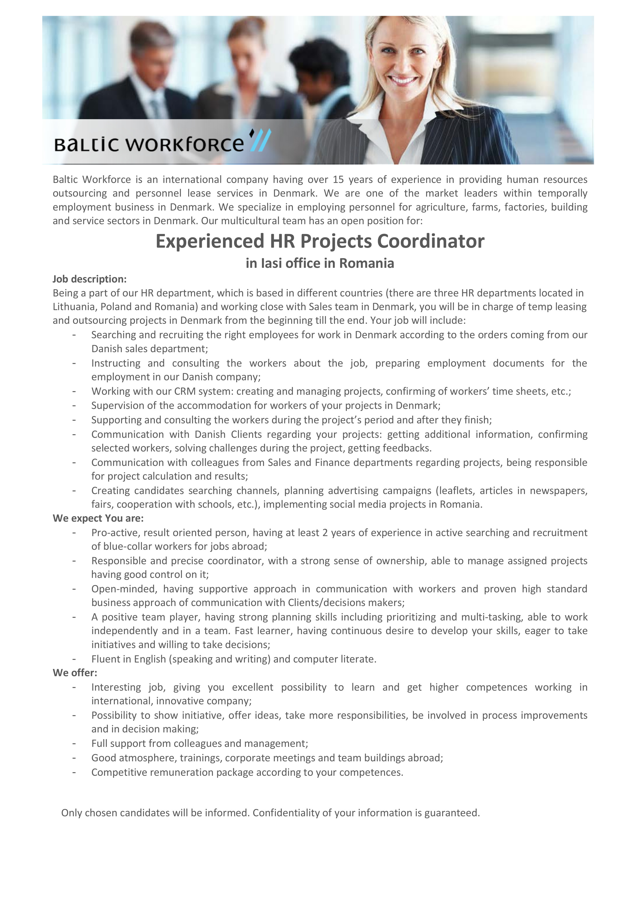 RO HR Project Coordinator 2019 07