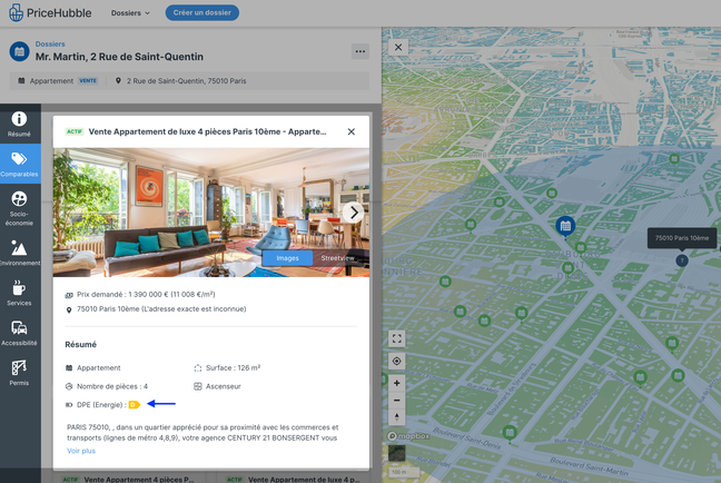 Affichage des DPE pour les annonces comparables