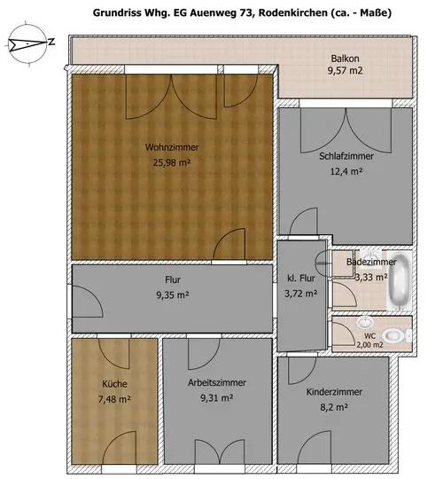 Bild 36: 90-qm EG-Wohnung, Rodenkirchen Rheinauen, Balkon, TG-Stellplatz, provisionsfrei