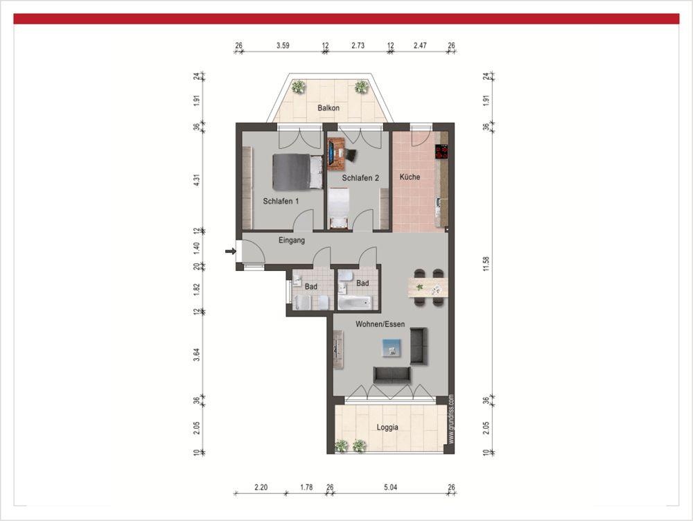 Bild 1: Moderne 3-Zimmer-Wohnung mit 2 Balkonen und Tiefgaragenstellplatz in Widdersdorf.