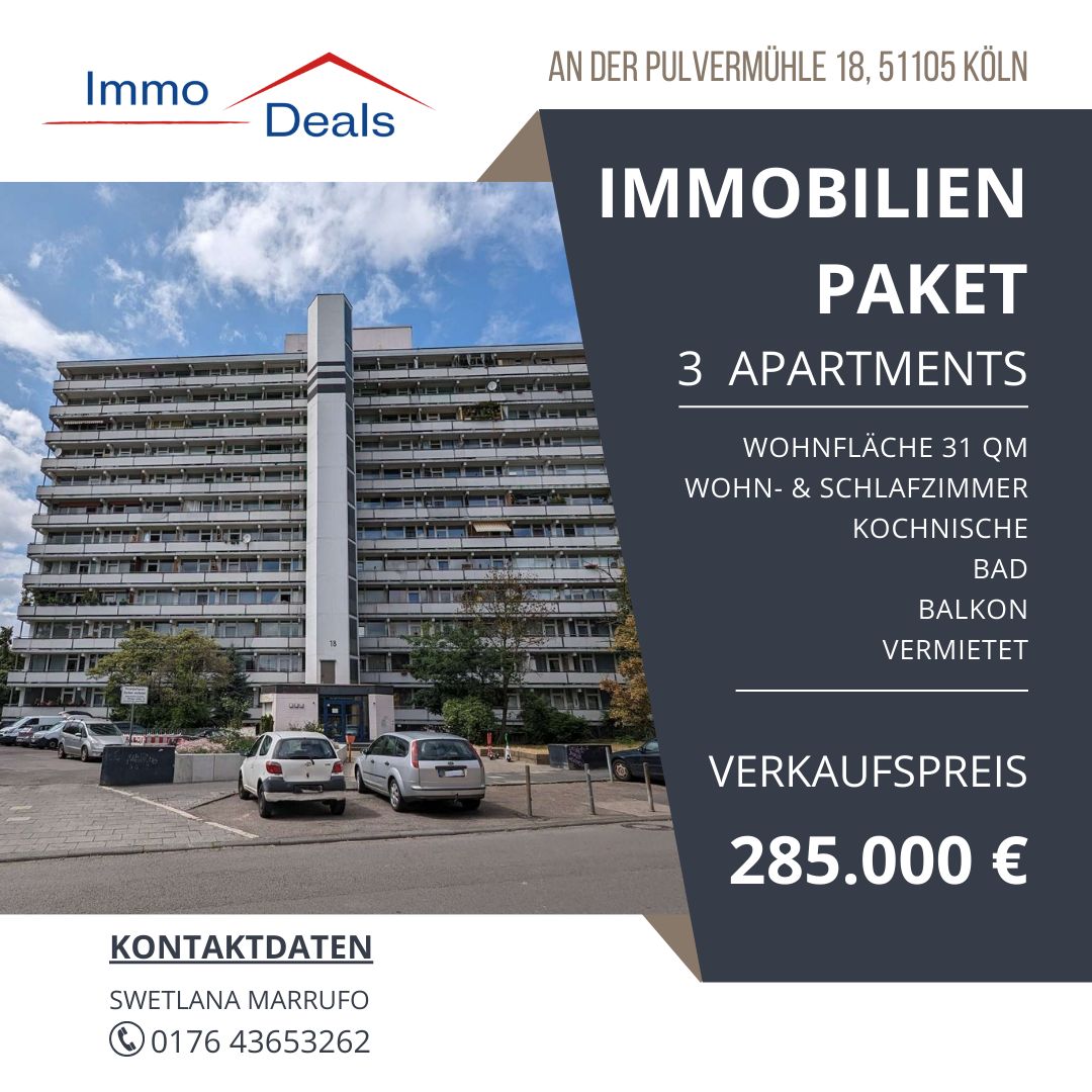 Bild 1: Paketverkauf - 3x vermietete 31 m² Apartment Wohnungen mit Kochnische & Balkon