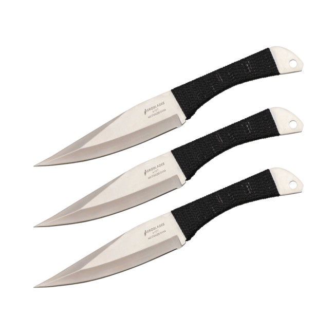 product image for Aeroblades Silver Throwing Knife Set 9" Overall 3 Piece with Sheath
