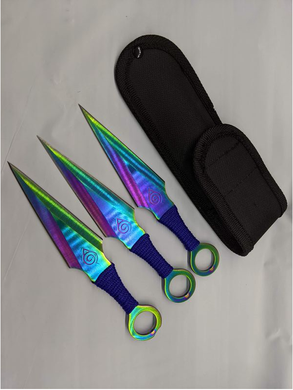product image for Aeroblades Rainbow Blue Throwing Knife Set 3 Piece Full Tang 7 In Overall