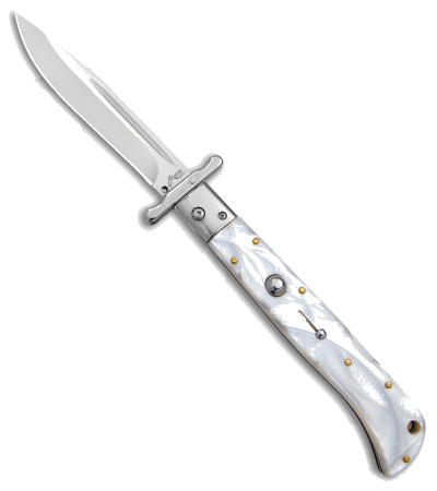 product image for AKC White Pearlex 11 Roma Drop Point Auto Swinguard Knife
