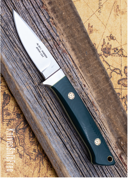 product image for Alan Warren Custom Knives 2571 Forest Green G10 with Yellow G10 Liners Mosaic Pins CPM 154