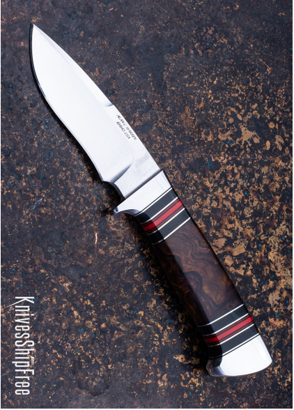 product image for Alan Warren Custom Knives 2585 Drop Point Hunter Stabilized Ironwood Burl Black Red G-10 Liners Nickel Silver Accents CPM 154