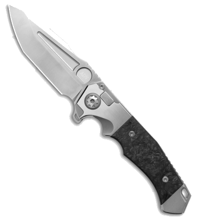 product image for Andre De Villiers Ronin Black Marble Carbon Fiber Titanium M390 Button Lock Knife Satin
