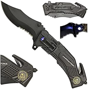 product image for Armory Replicas Black Tactical Rescue Pocket Knife with LED Flashlight Model US Special Force