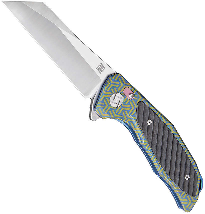 Artisan Megahawk Blue Gold Framelock Knife product image