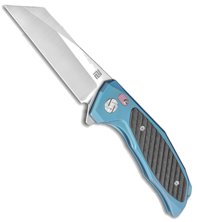 product image for Artisan Megahawk Blue Titanium Carbon Fiber Wharncliffe Frame Lock Knife