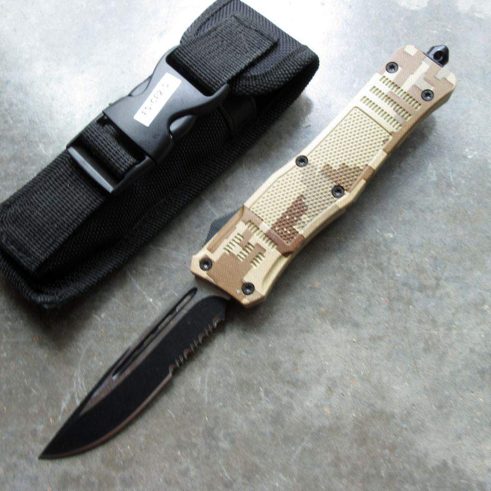 product image for Atomic OTF Automatic Knife 3.75" Serrated Blade Tan Digital Camo