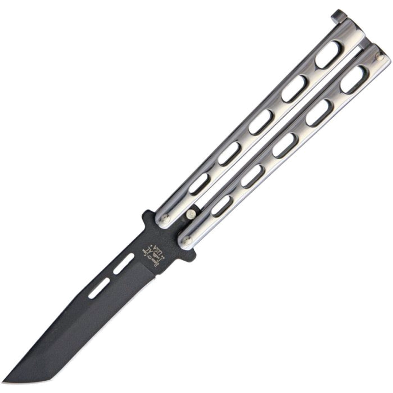 Bear and Son BCSS15TAN Black Tanto Butterfly Knife 3.38" 1095 HC product image