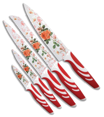 product image for Benchmark Red Rose 5-Piece Kitchen Knife Set