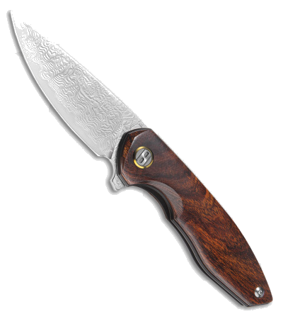 Bestech Knives Bambi Ironwood Damascus Gold Ring Flipper Knife