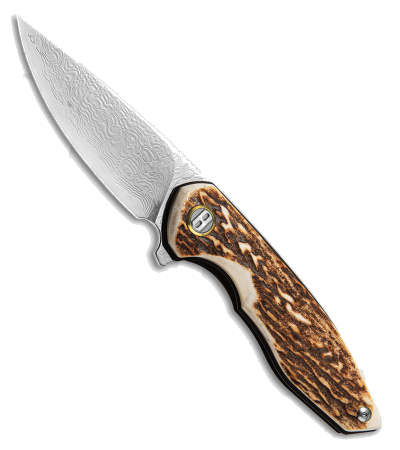 Bestech Bambi Flipper Knife with Polished Damascus Blade and Stag Handle product image