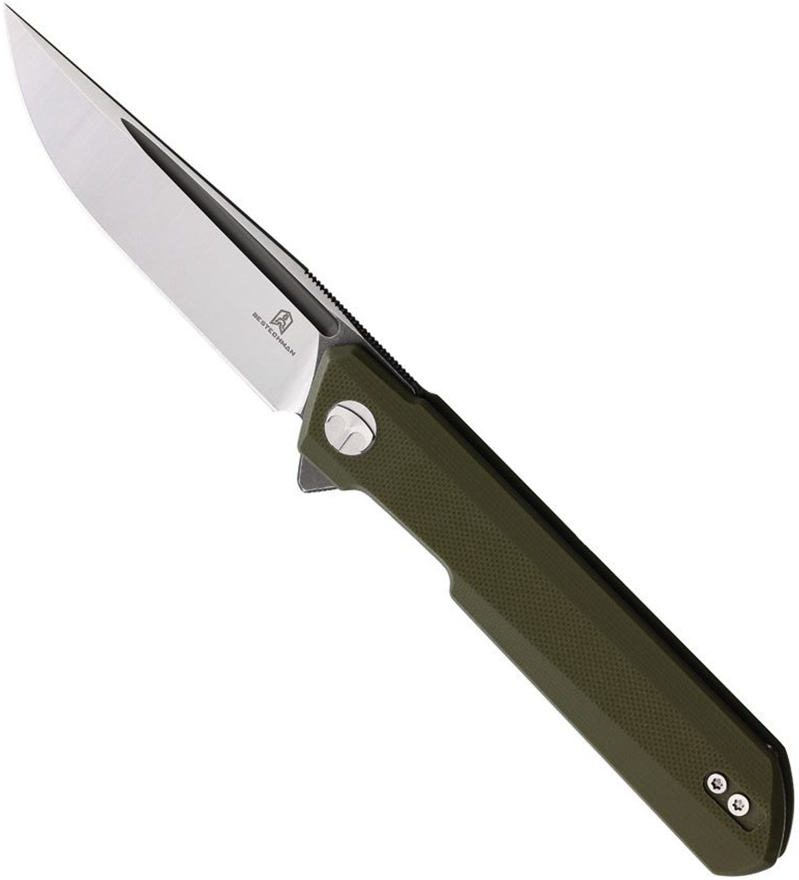 Bestechman Dundee Green G10 Handle D2 Plain Edge Folding Knife BMK01E