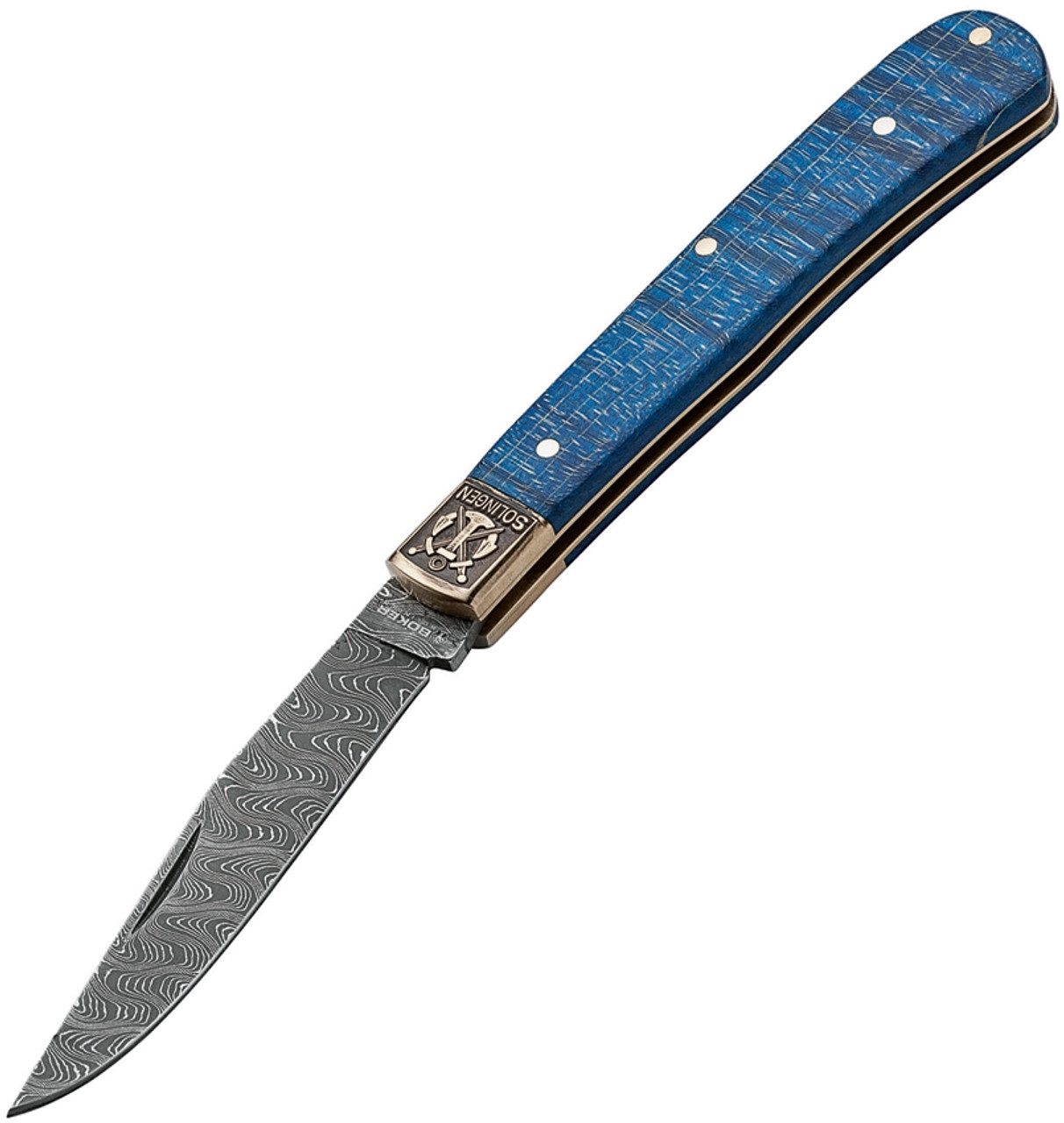 product image for Boker Solingen Blue Trapper Uno 1132021 DAM Stainless Damascus Collectors Knife