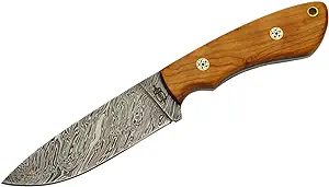 product image for Bucknbear Damascus Fixed Blade Texas Hunter Olive Wood Handle Knife