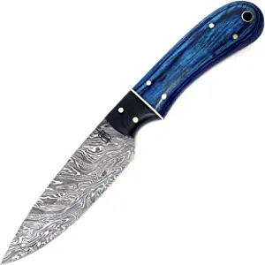 product image for BucknBear Blue Maple Burl Damascus Fixed Blade Hunting Knife with Leather Sheath