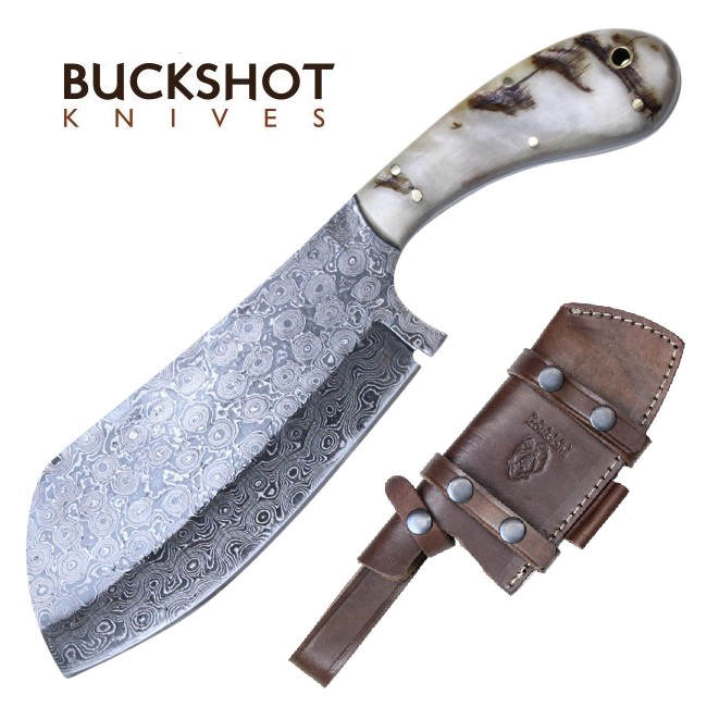 product image for Buckshot Damascus Steel Cleaver Bone Handle Knife