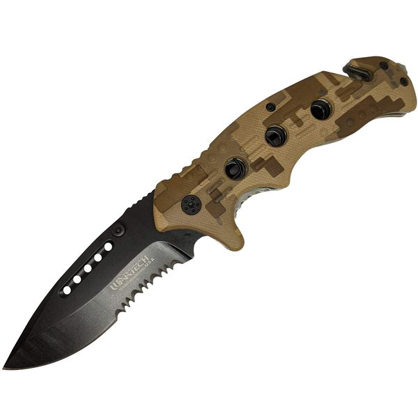 product image for Buckshot Spring Assist Folding Pocket Knife Black Blade Desert Camo Handle