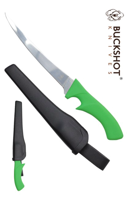product image for Buckshot Silver Fixed Blade Fillet Knife with Green Sheath