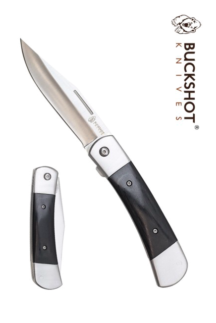 product image for Buckshot Black Wood Handle Spring Assist Folding Pocket Knife EDC