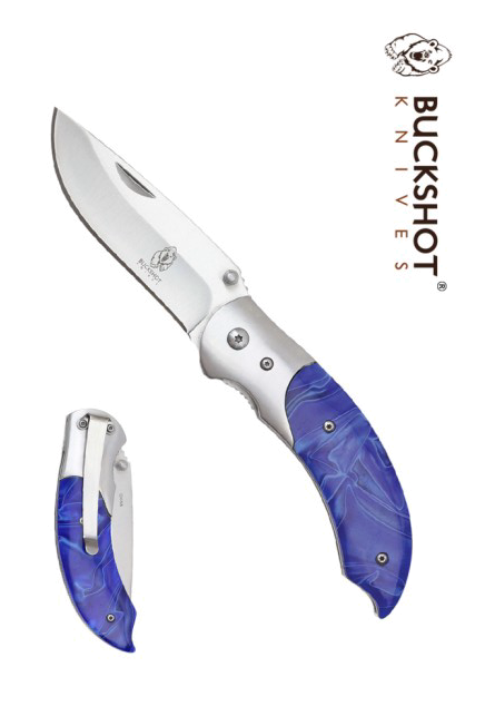Buckshot Spring Assisted Folding Knife Blue Marble Hunter